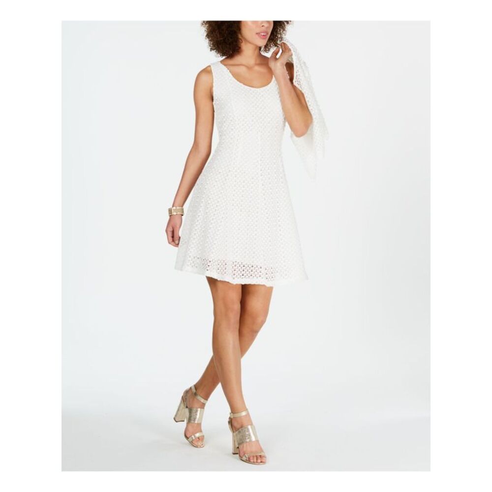 NWT ROBBIE BEE Womens White Sleeveless Short Fit + Flare Dress Petites 4P